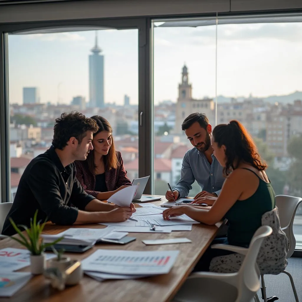 Equipo de consultores trabajando en una oficina moderna